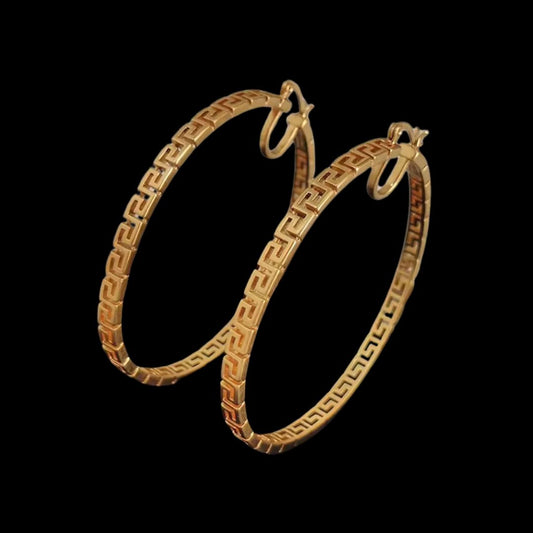 18K Gold Medusa Design Large Hoop Earrings